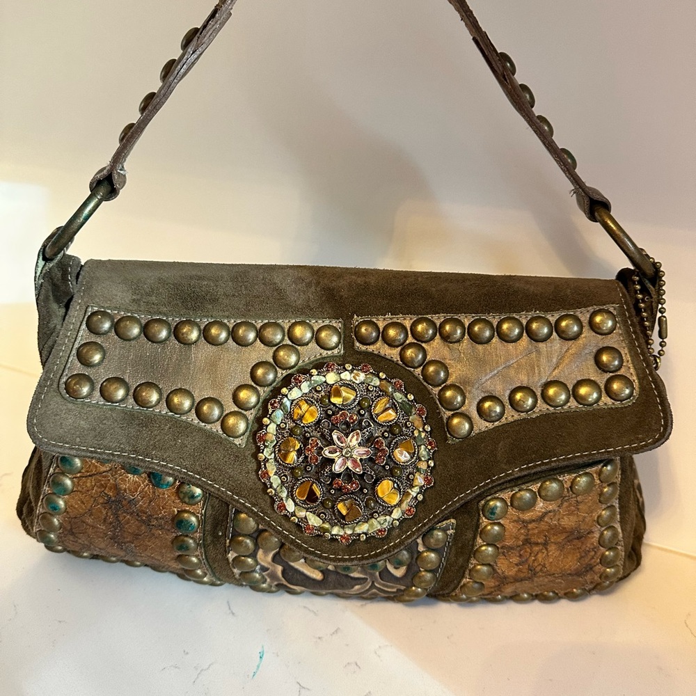 Leatherock Suede and Leather Handcrafted Studded Shoulder Bag